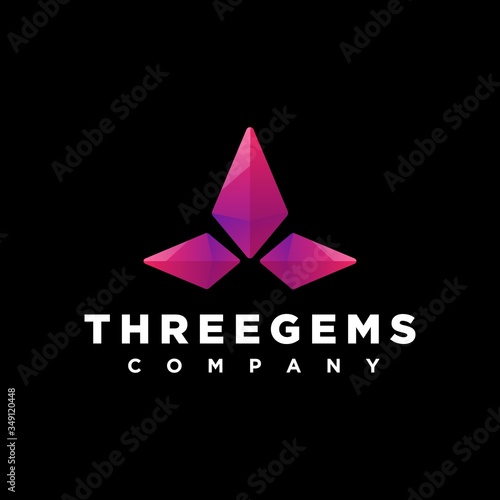 Vector Logo Illustration three Gems Gradient Colorful Style