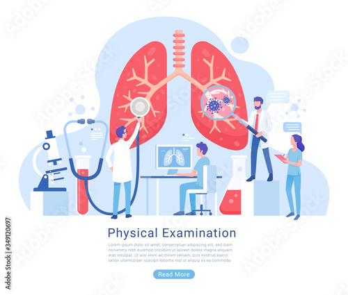 Physical and Respiratory system examination and treatment vector illustration.