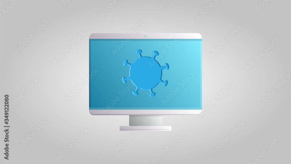 A modern digital computer with a monitor for online medicine to work on a cure for a dangerous deadly epidemic of the coronavirus Covid-19 disease virus pandemic. Vector illustration A modern digital computer with a monitor for online medicine to work on a cure for a dangerous deadly epidemic of the coronavirus Covid-19 disease virus pandemic. Vector illustration