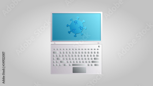 A modern digital computer laptop for working online medicine on a cure for a dangerous deadly epidemic of the coronavirus Covid-19 disease virus pandemic. Vector illustration