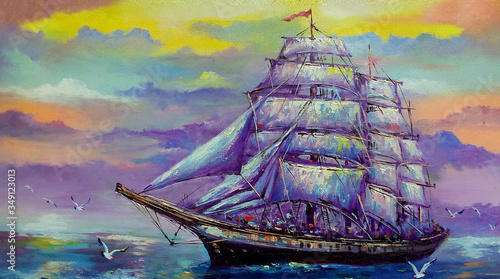 Photography hand painted original impressionism lucky trade  art painting oil color sailboat