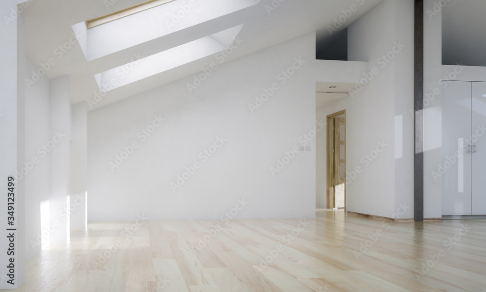 Fototapeta premium Empty refurbished attic - 3d visualization