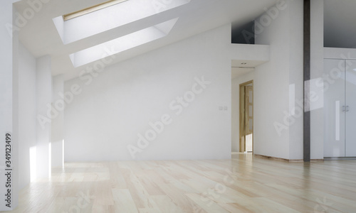 Empty refurbished attic - 3d visualization