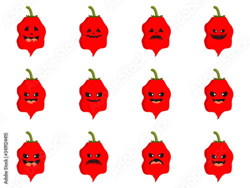 carolina reaper hottest chili pepper cartoon character with scary face. can use for mascot, perfect for logo, web, print illustration, culinary, restaurant, cuisine. carolina reaper flat design 