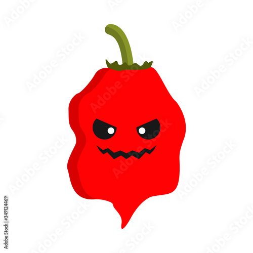 carolina reaper hottest chili pepper cartoon character with scary face. can use for mascot, perfect for logo, web, print illustration, culinary, restaurant, cuisine. carolina reaper flat design 