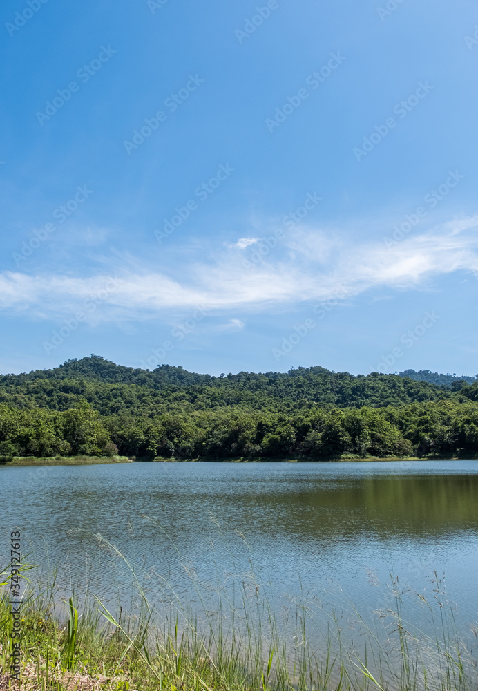 The small, quiet lake of the reservoir is set in a valley.