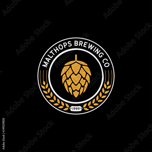 Beer Brewery logo stamp design with hops flower and malt vector illustration