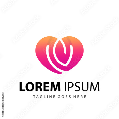 Awesome Gradient Letter N Love Company Modern Logo Design Template Premium