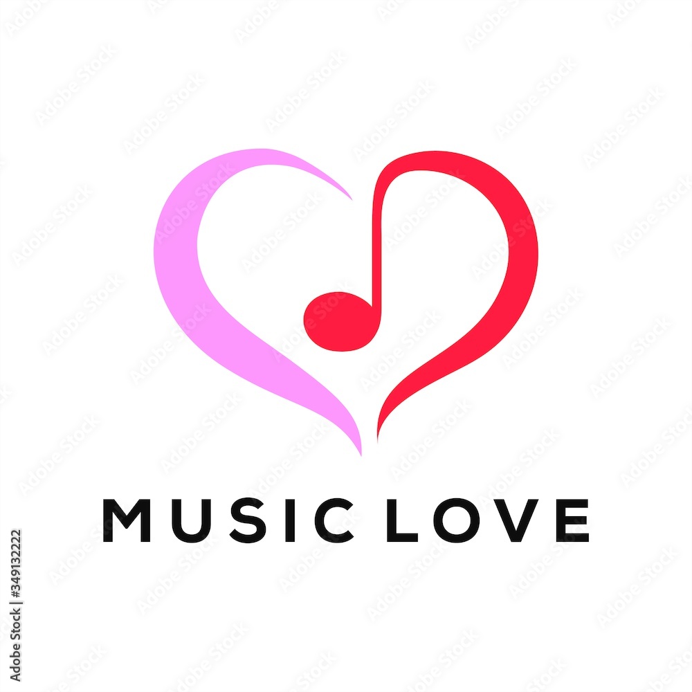 Musical note heart shape vector logo design template