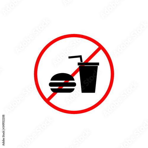 No food and drink sign. Silhouette hamburger in red circle. Sign no meal isolated on white background