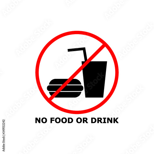 No food and drink sign. Silhouette hamburger in red circle. Sign no meal isolated on white background