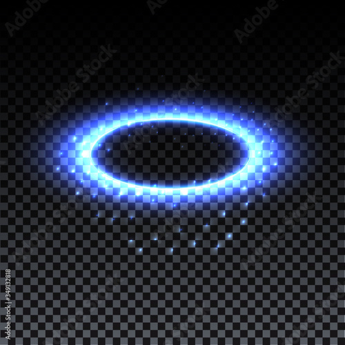 Blue Bright halo. Abstract glowing circles. Light optical effect halo on transparent background with sparkles. Vector illustration, eps10.