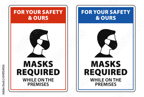 masks required while on the premises, face mask required sign vector