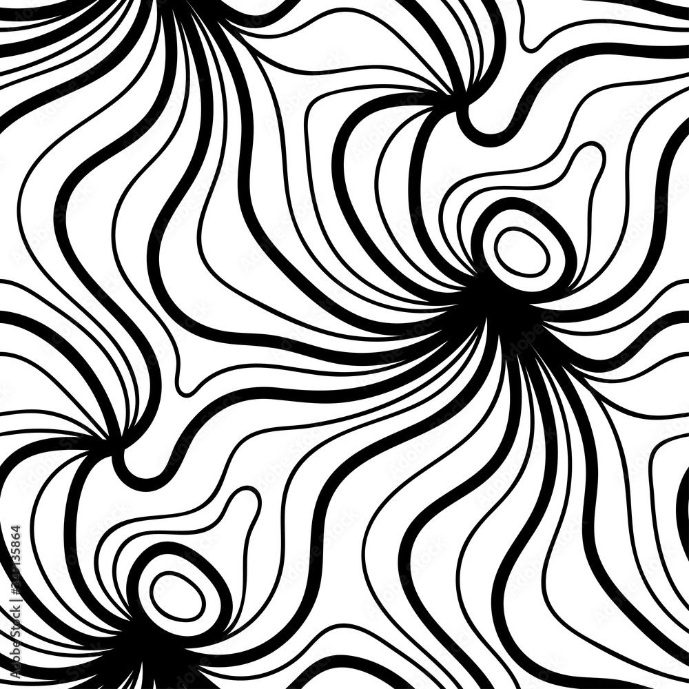 Abstract vector seamless floral background of doodle hand drawn lines. Monochrome wave pattern. Coloring book page. Black white wallpaper. Abstract vector seamless floral background of doodle hand drawn lines. Monochrome wave pattern. Coloring book page. Black white wallpaper.
