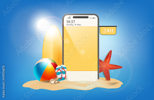 summer sale promotion element shopping,summer promo,holidays on the beach,web banner template background vector 3D style