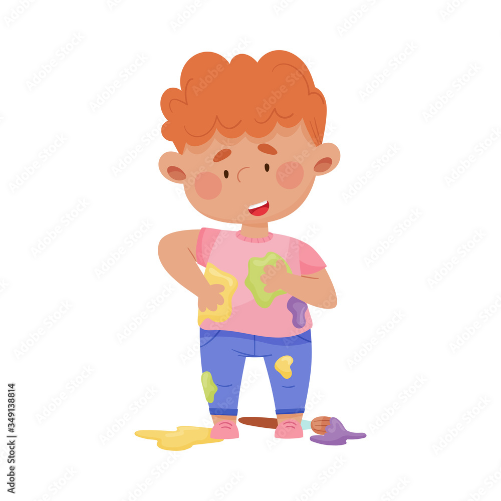 Smiling Boy Standing in Spotted Clothes Vector Illustration Smiling Boy Standing in Spotted Clothes Vector Illustration