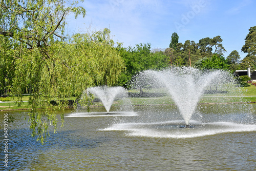 Foto Fountain in the park woods in spring time