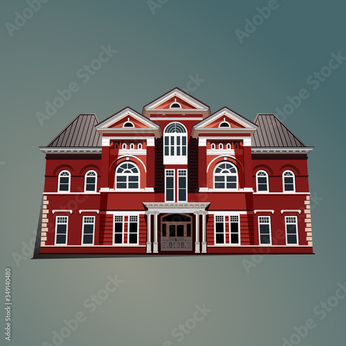 Vector Buildings Set. Flat Design Houses Isolated on White Background. cartoon house exterior with blue clouded sky Front Home Architecture Concept Flat Design Style.