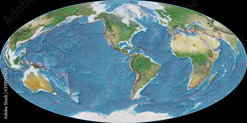 Aitoff (90W), satellite A, tectonic plates