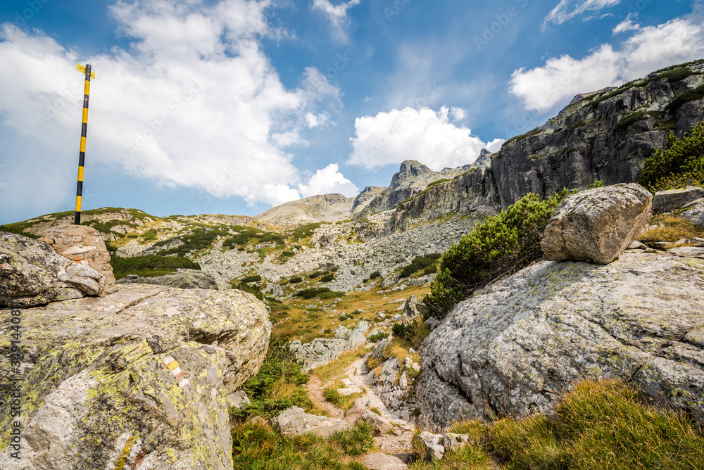Fototapeta premium Beautiful mountain scenery in a sunny summer day. Rila mountain, Bulgaria. Hiking/ trekking concept.