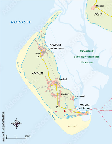 vector map of the North Frisian island of Amrum in German language photo