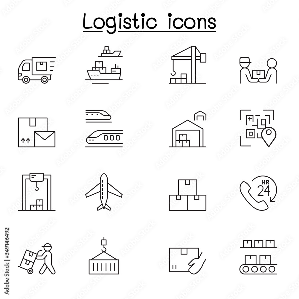 Logistic & Delivery service icon set in thin line style Logistic & Delivery service icon set in thin line style