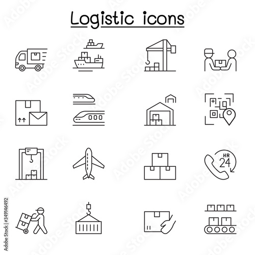 Logistic & Delivery service icon set in thin line style