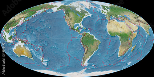 Mollweide (90W), satellite A, tectonic plates