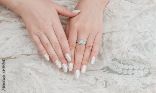 White classical pearl manicure  close up  beauty details
