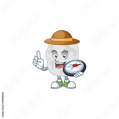 Experience explorer of planctomycetes cartoon character style using compass