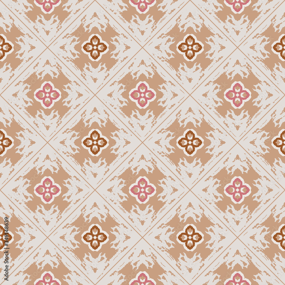 Foral checkered seamless vector pattern. Simple background in pastel colors for wallpaper, fabric, paper, textile. Hand drawn.