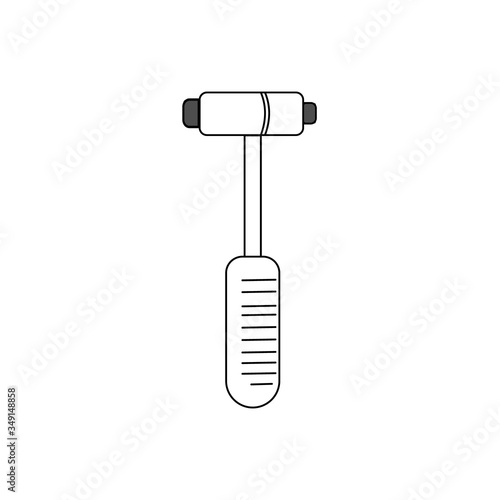 Sketch tool neurological hammer, black outline white background, black and white vector illustration, icon, design
