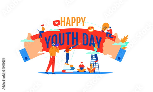 happy youth day big word with small people vector illustration concept isolated template white background isolated can be use for presentation web banner UI UX landing page