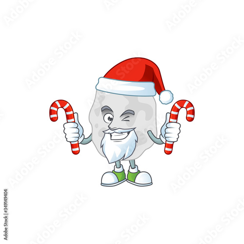 Cartoon character of planctomycetes as a Santa having candies