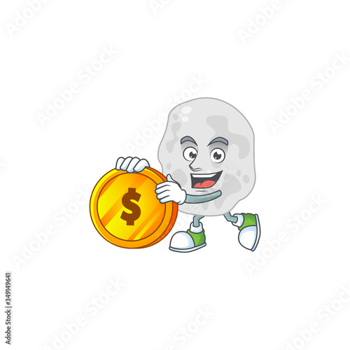 cartoon picture of planctomycetes rich character with a big gold coin