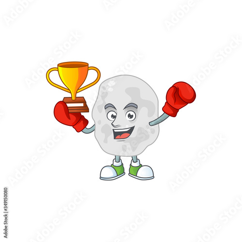 Proudly face of boxing winner planctomycetes cartoon character design