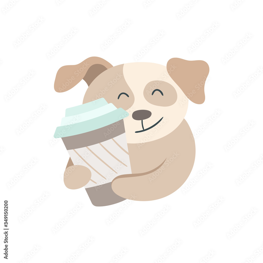 Obraz premium Dog with a travel mug or paper cup