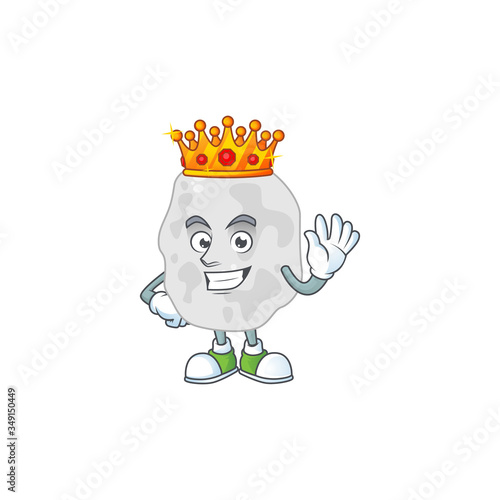 A charming King of planctomycetes cartoon character design with gold crown
