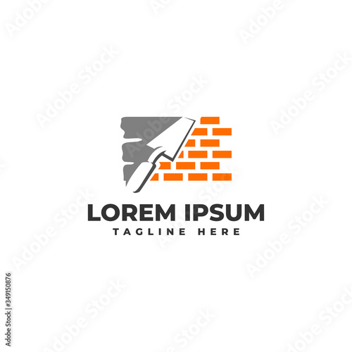 Plastering Cement Brick Wall with Pock Logo Vector Icon Illustration