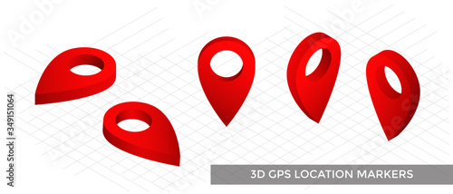 A set of 5 GPS navigation location marker pin 3D icon of different angles on white background. Vector illustration