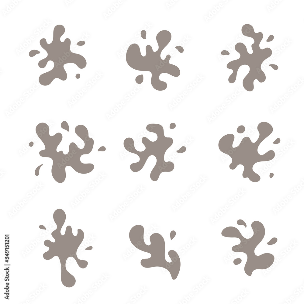 Coffee splash icon set, liquid blot, vector illustration