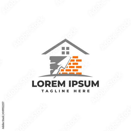 Plastering Brick Wall House with Pock Logo Vector Icon Illustration