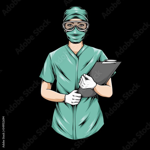 nurse holding clipboard vector illustration