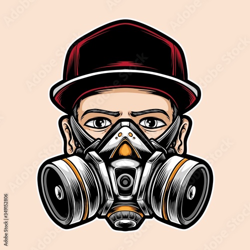 man wearing respirator mask vector