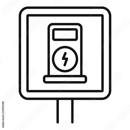 Road sign charging station icon. Outline road sign charging station vector icon for web design isolated on white background