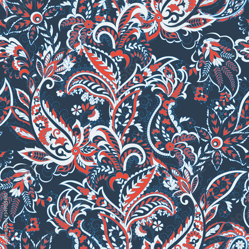 Paisley Floral oriental ethnic Pattern. Seamless Vector Ornament. Ornamental motifs of the Indian fabric patterns