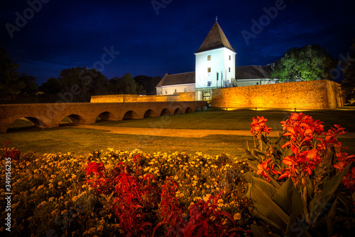 Nadasdy castle at night in Sarvar photo