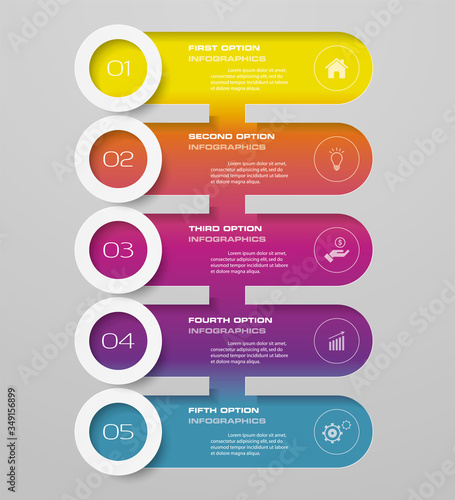 5 steps timeline infographic element. 5 steps infographic, vector banner can be used for workflow layout, diagram,presentation, education or any number option. EPS10. © naihei