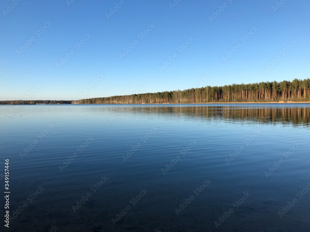 lake in the forest, water and sky