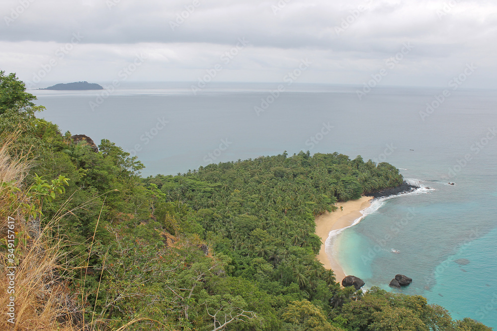 A panoramic view of the Praia Banana on the island of Principe, São Tomé and Príncipe.